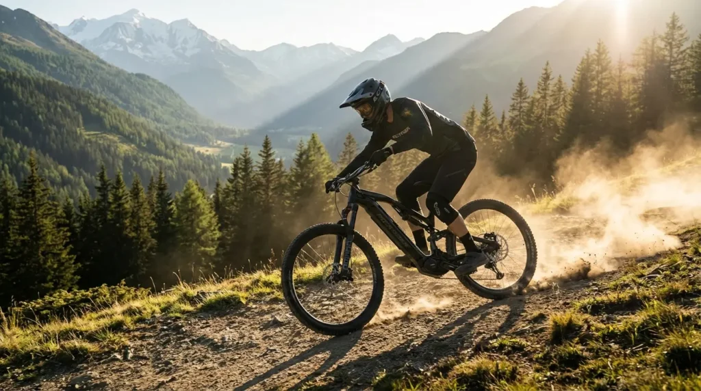 vtt électrique en descente en montagne