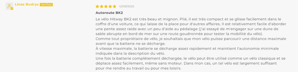 avis client sur le hitway bk2