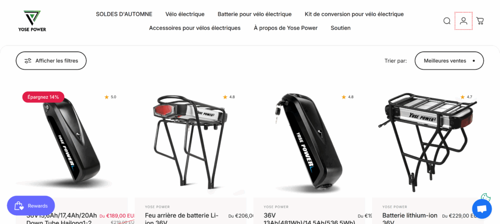 site yose power avec les pièces détachées