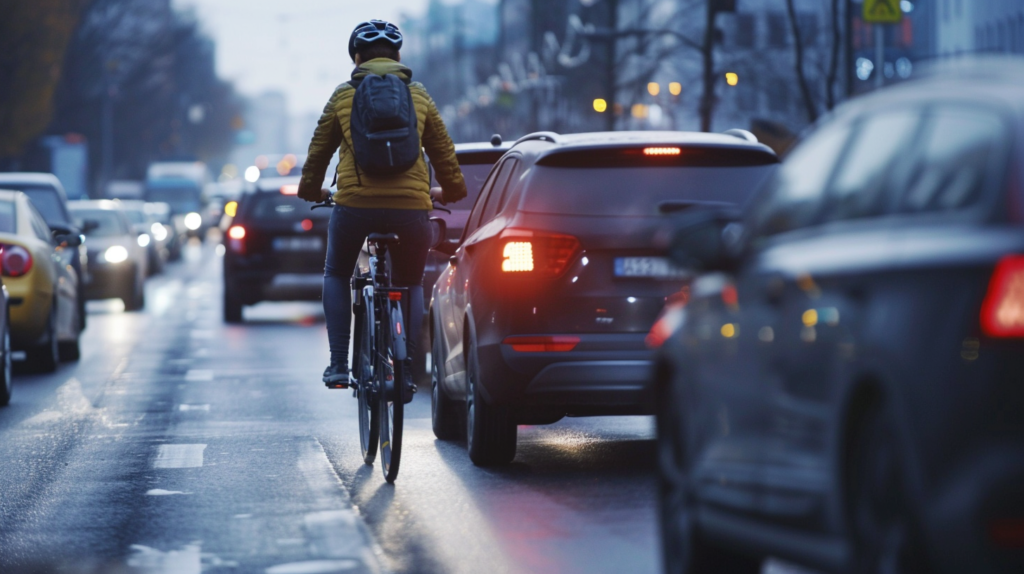 vélo électrique dans le trafic automobile