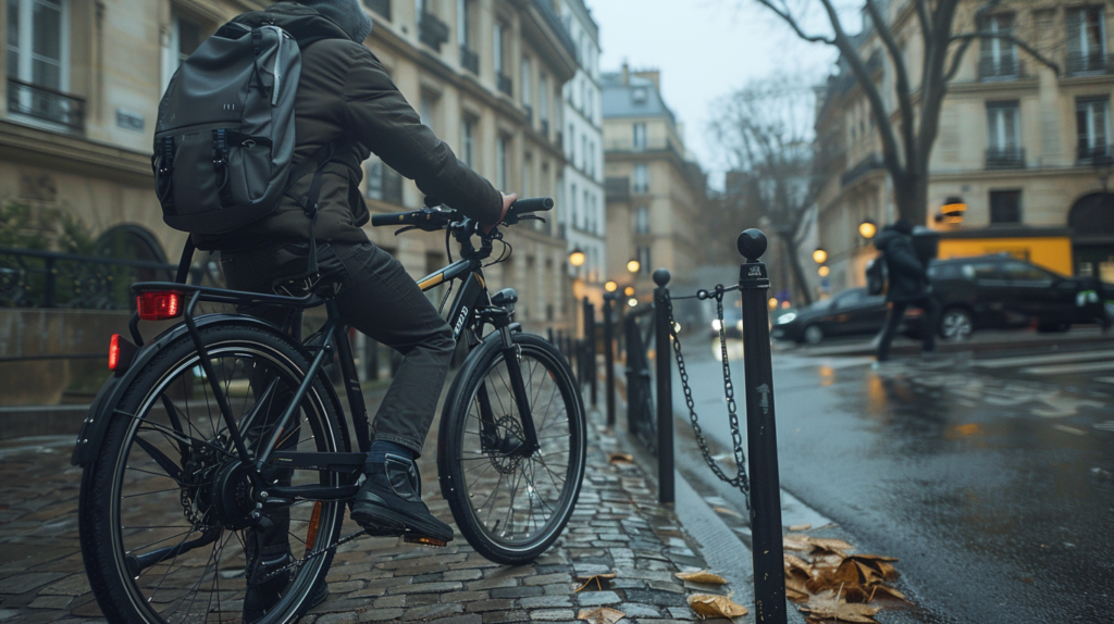 vélotafeur sur le point d'attacher un vélo avec son antivol