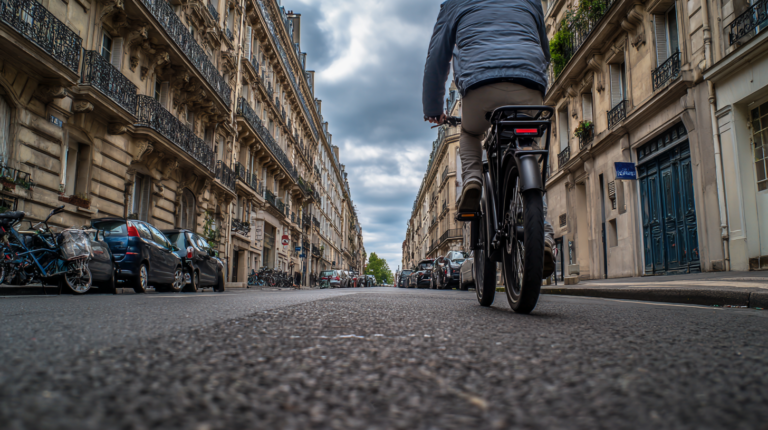 vélo électrique entre les immeubles hausmanien de paris