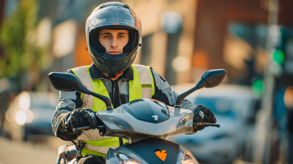 homme au guidon d'un scooter