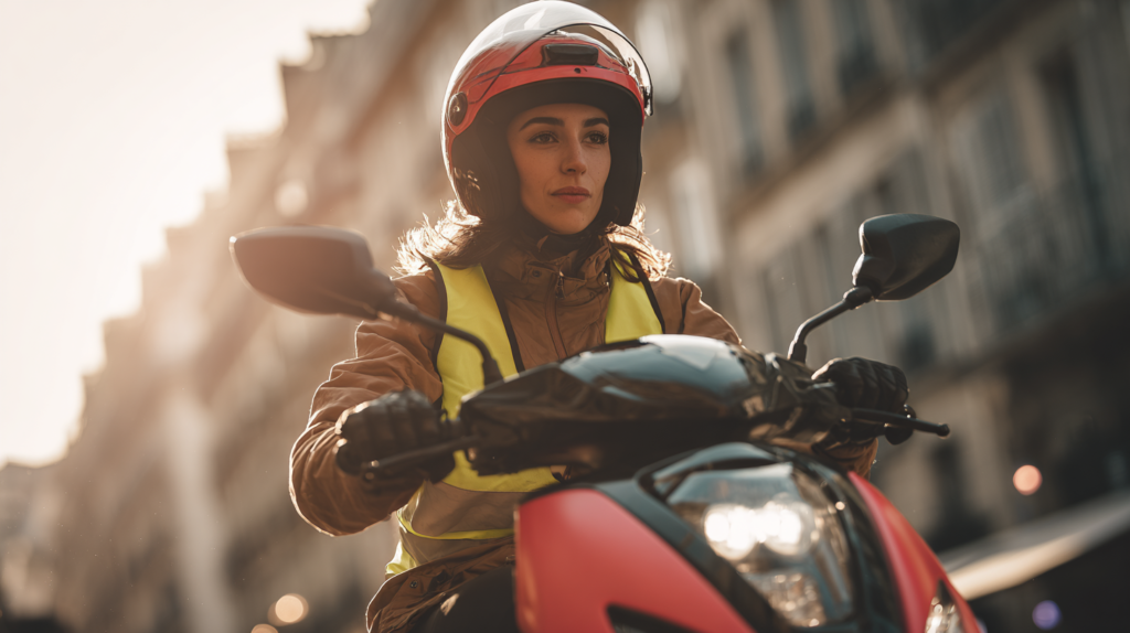 jeune femme au volant d'un scoooter