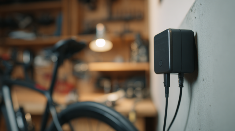 recharge d'un vélo électrique dans un atelier