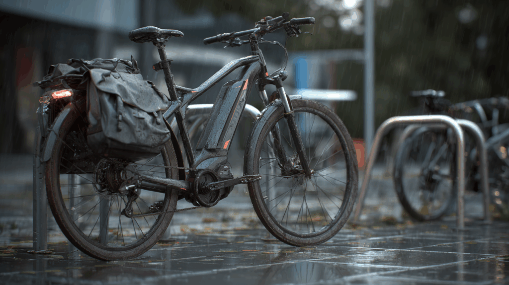 vélo électrique avec sacoches imperméables