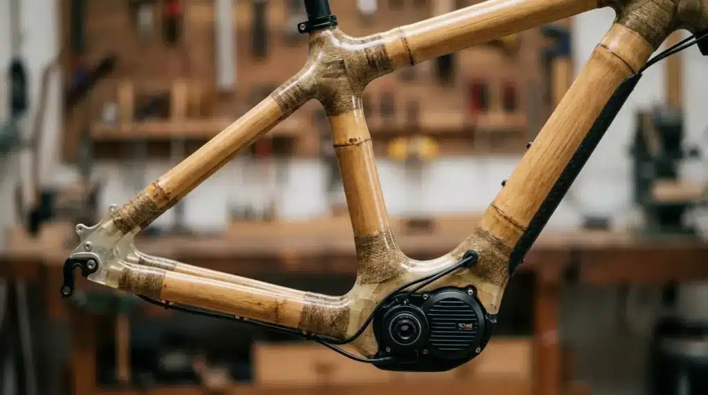 cadre d'un vélo en bambou électrique