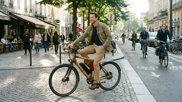 citadin sur un vélo électrique en ville