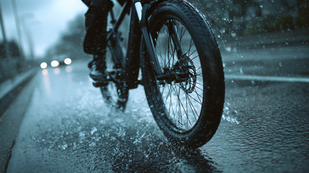 pneu large sur chaussée mouillée pour une meilleure adhérence