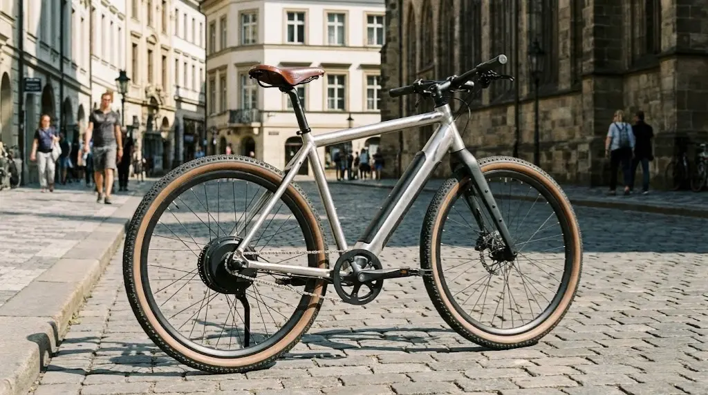vélo à fourche rigide sur pavé
