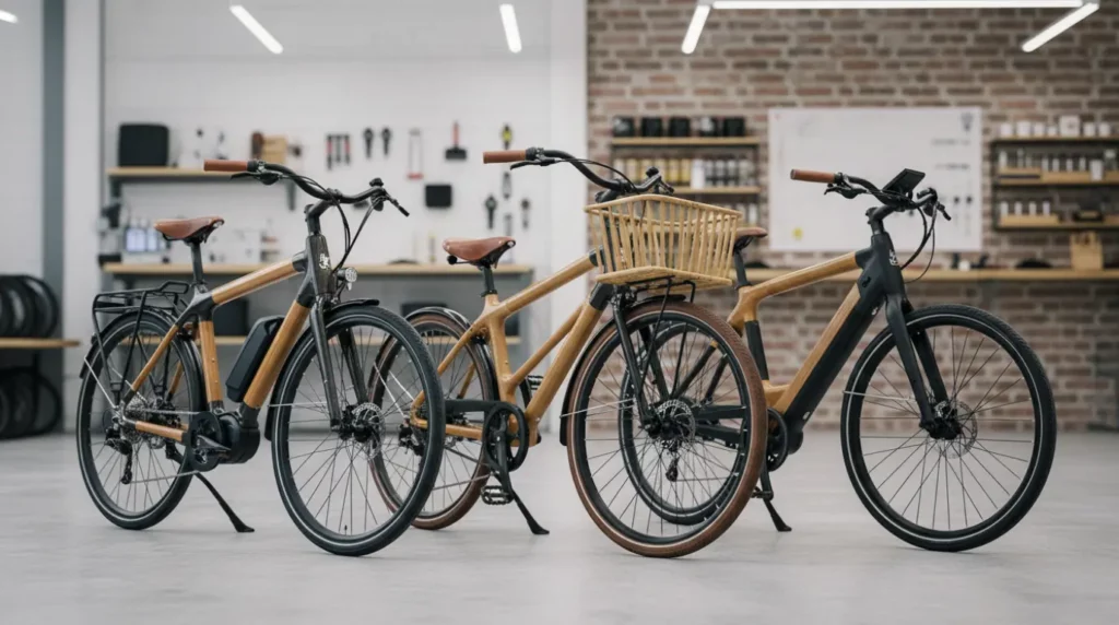 vélos électrique en bambou dans un atelier