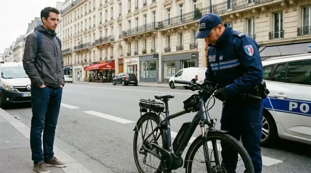 contrôle de police sur un vélo électrique