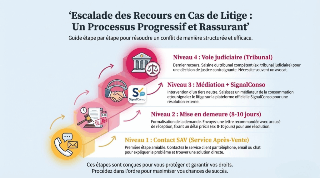 guide des étapes d'escalade des recours en cas de litige