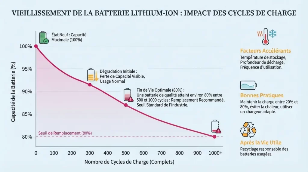 schéma chronologique du vieillissement d'une batterie de vae