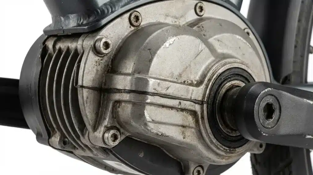 vieux moteur pédalier sur vélo d'occasion