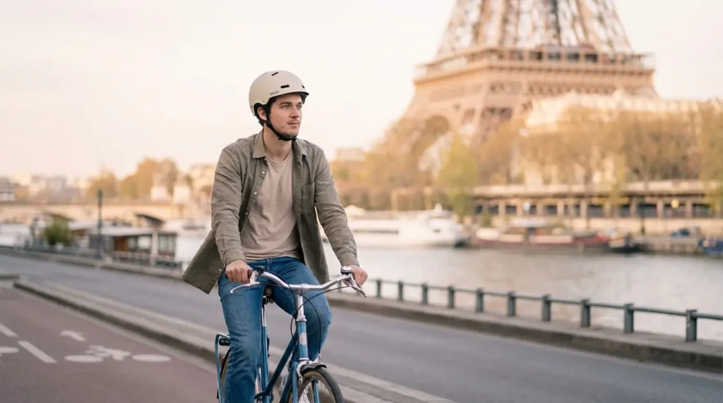 cycliste parisien avec casque bol