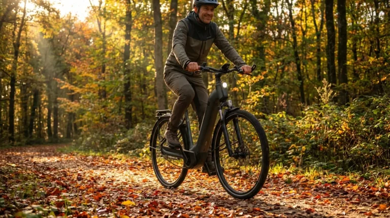 homme sur rockrider e actv 900 dans la forêt