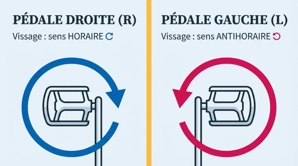 sens de rotation de vissage selon la pédale