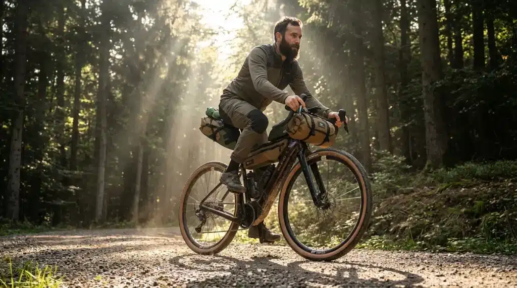 voyageur en vélo gravel électrique van rysel