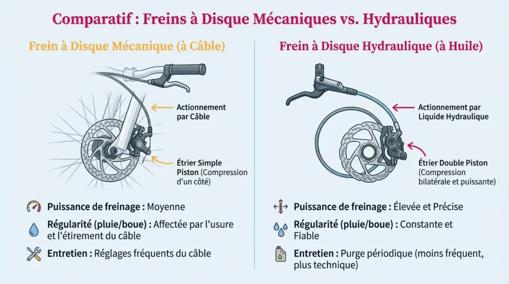 comparaison entre frein à disque mécanique et hydraulique