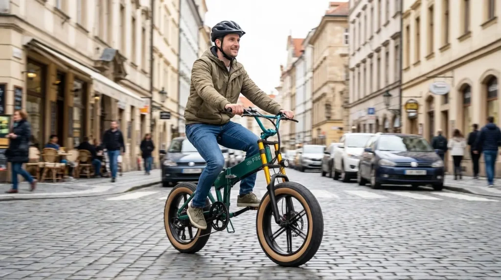 cycliste dans les rues de rennes avec fiido m1 pro