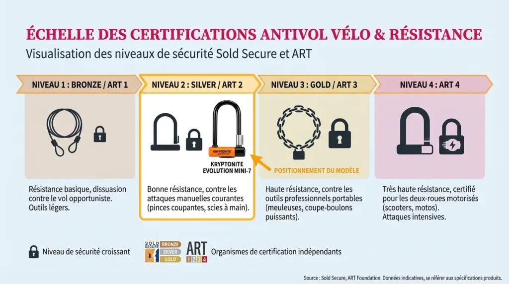 echelle des certifications antivol vélo et résistance