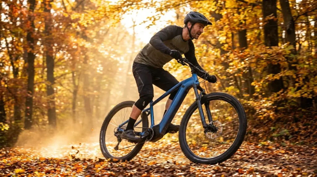 vtt électrique decathlon en forêt