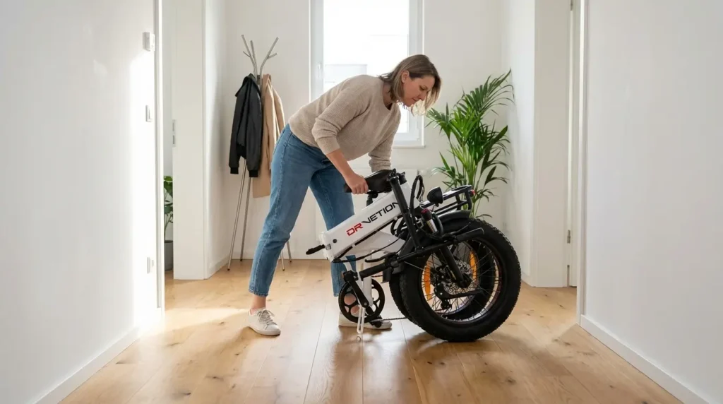 vélo pliant drvetion dans un appartement