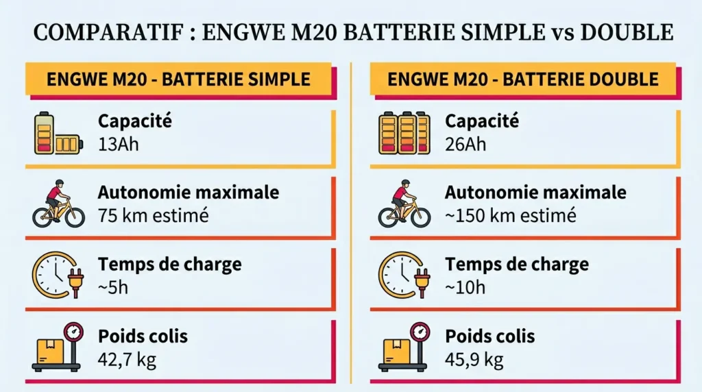 comparatif des batteries doubles ou simple sur le engwe m20
