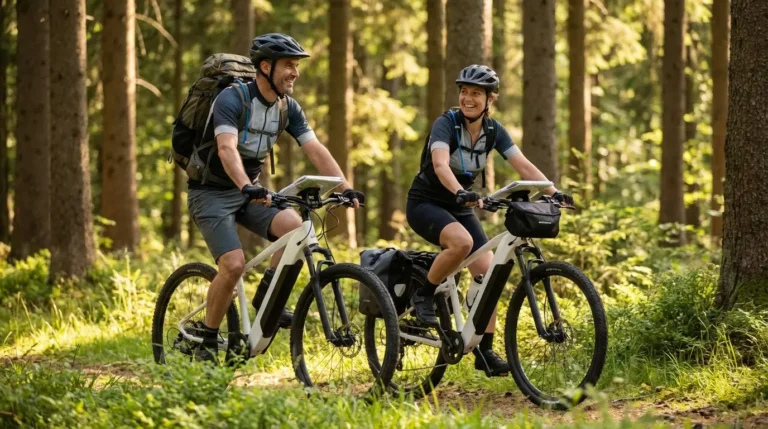 couple en ballade vtt avec le rockrider e expl 100