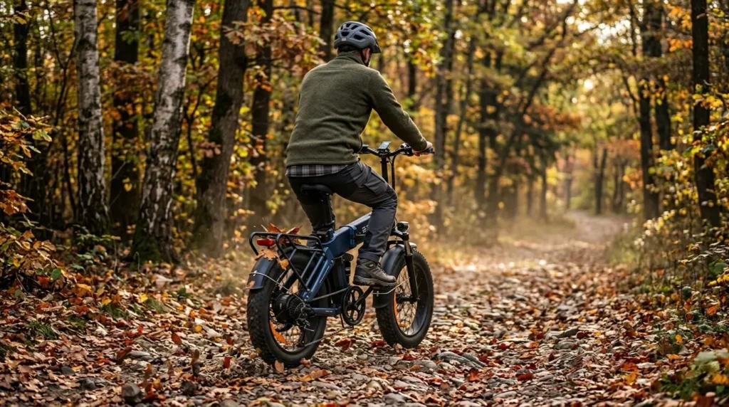 cycliste sur un engwe engine pro dans les bois