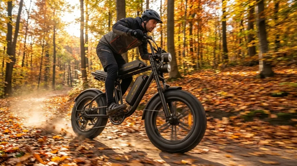 engwe m20 sur un chemin dans les bois