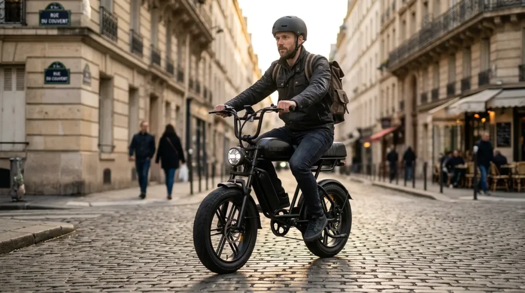 engwe m1 en ville sur pavé