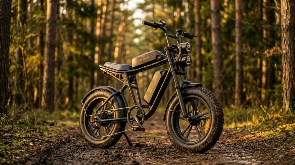 engwe m20 garé dans les bois