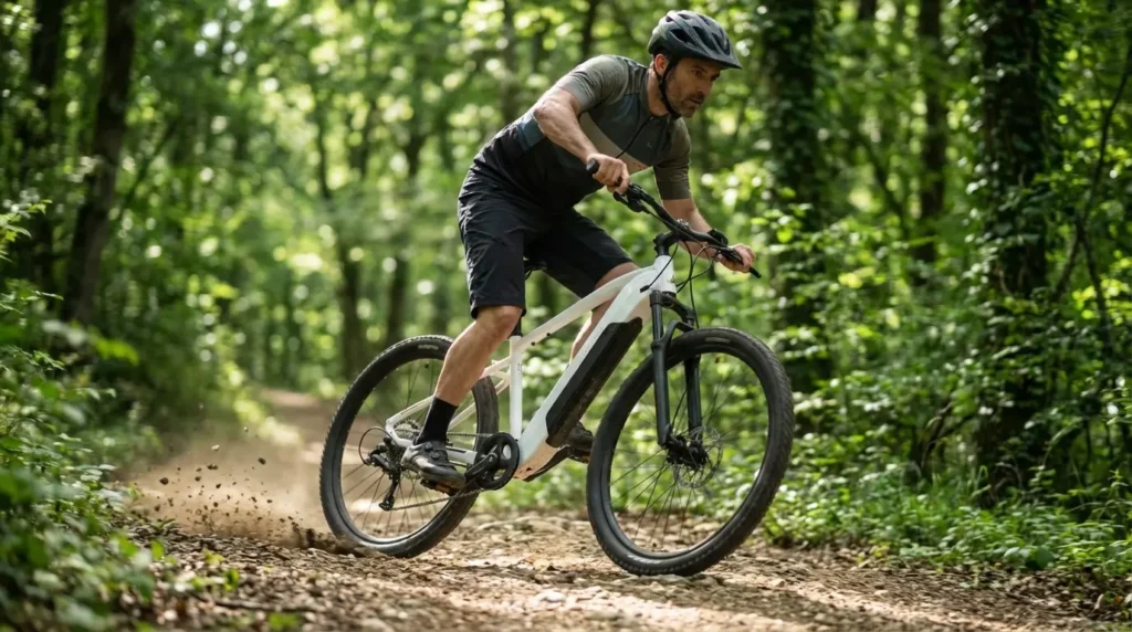 vététiste avec e expl 100 dans les bois