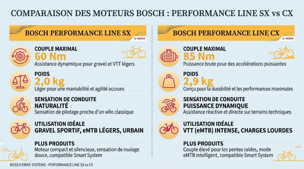comparaison des moteurs bosch performance sx vs cx