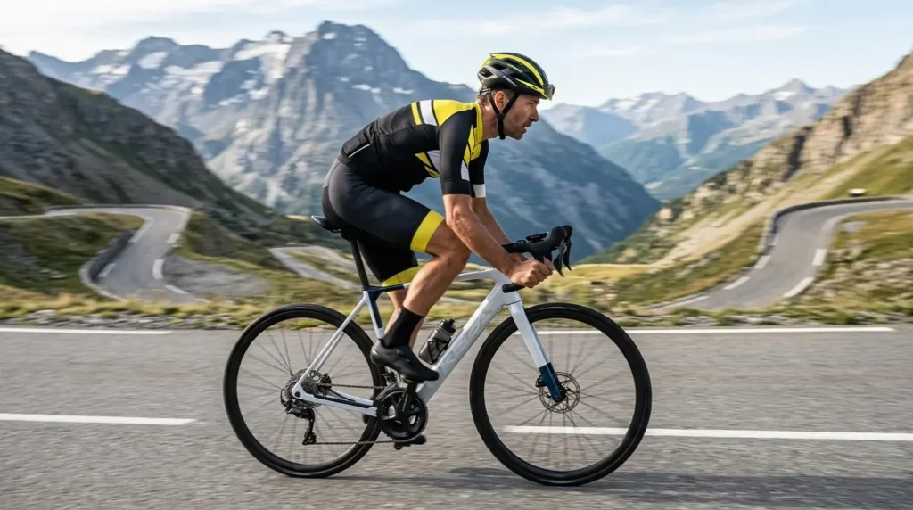 cycliste en montagne avec orbea gain m40