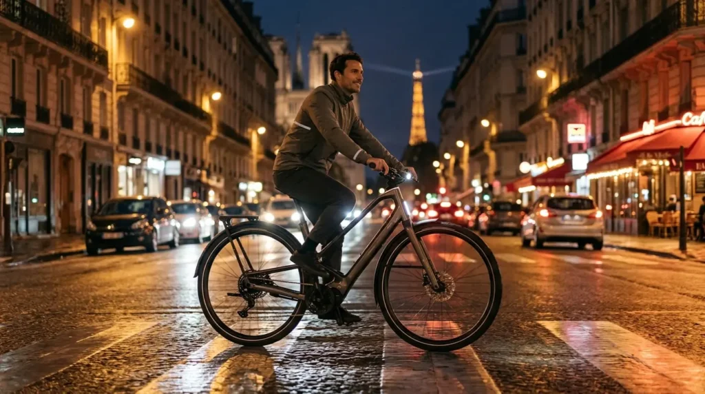 cycliste urbain sur un vtc orbea
