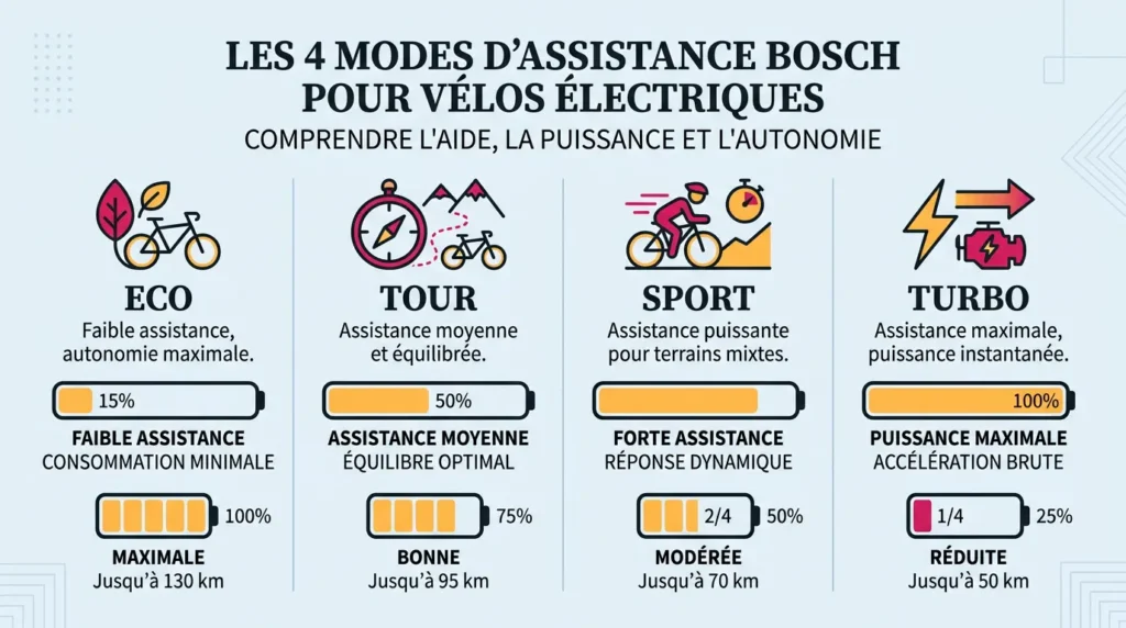 les 4 modes d'assistance bosch pour vélos électriques
