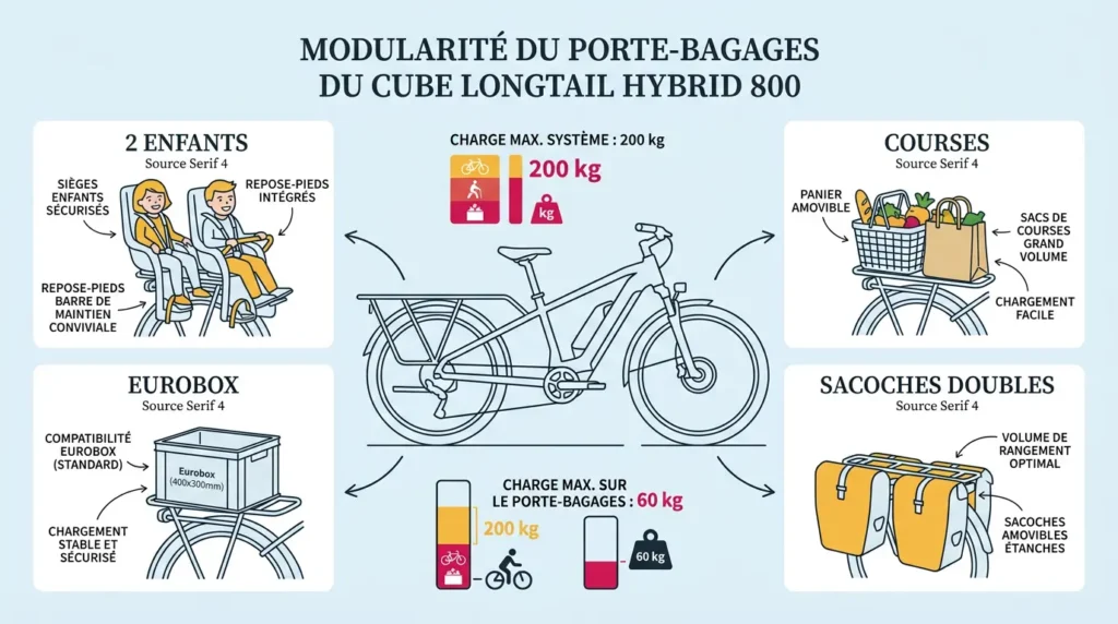 modularité du porte bagage du longtail hybrid 800