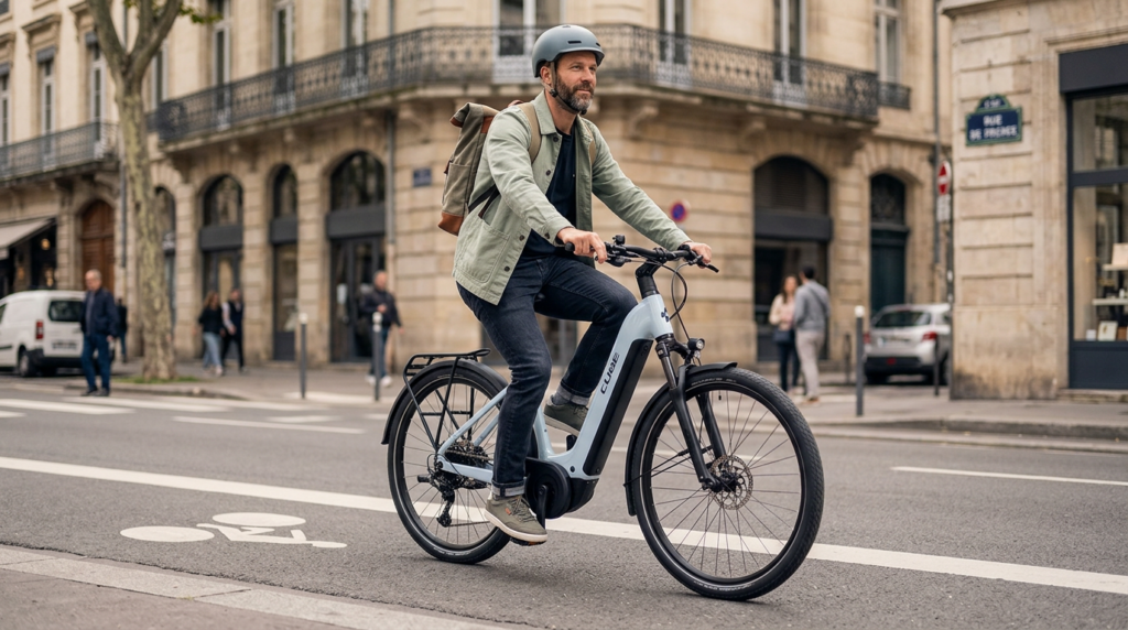 vélotafeur sur son cube touring hybrid one