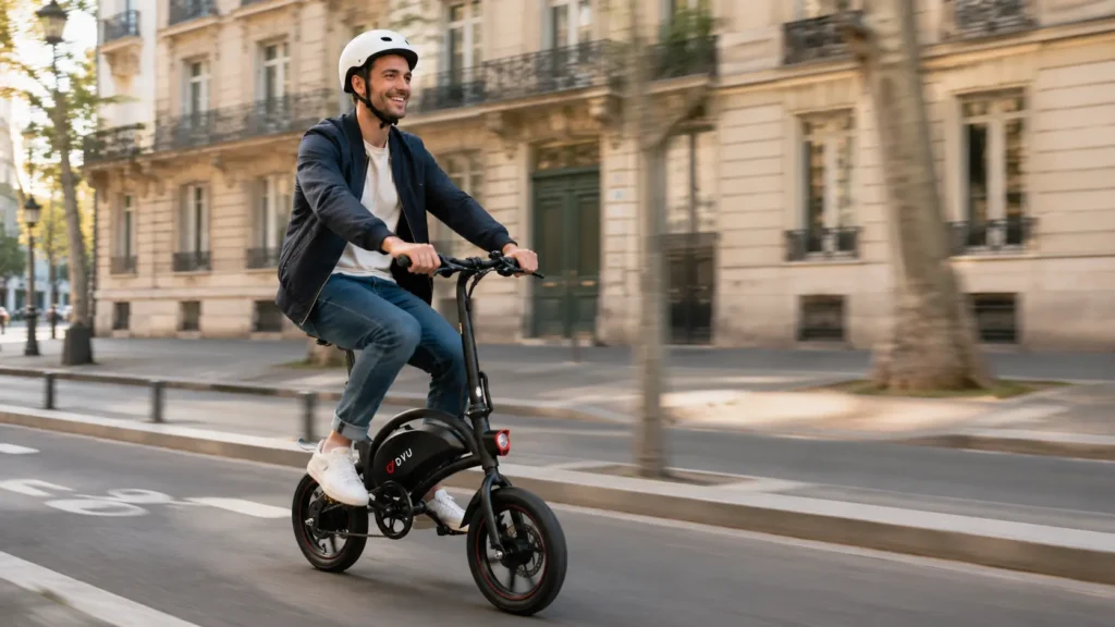 citadin sur une piste cyclabe avec son vae dyu d3f
