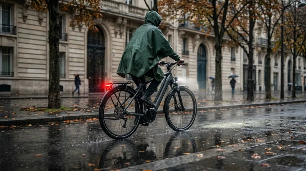 vélotafeur sous la pluie avec son orbea diem 30