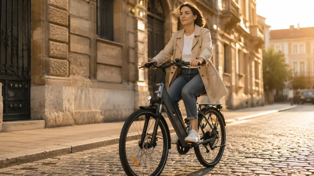 cycliste sur un vélo électrique amazon touroll j2