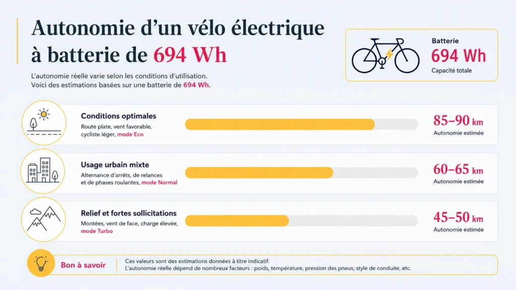 autonomie réelle d'un vélo électrique avec batterie de 694 wh