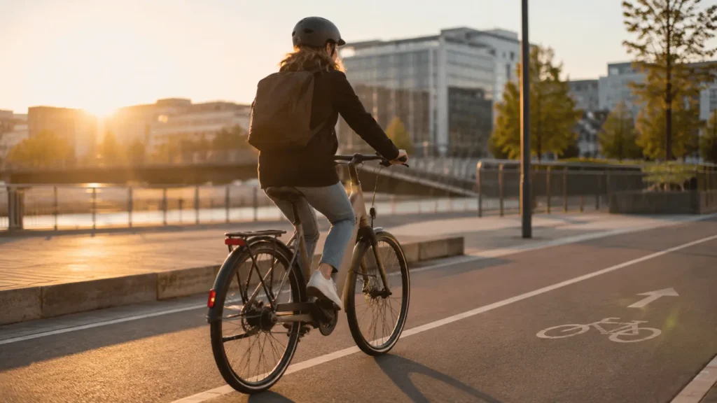 cycliste au levé du soleil sur un ld 940 e