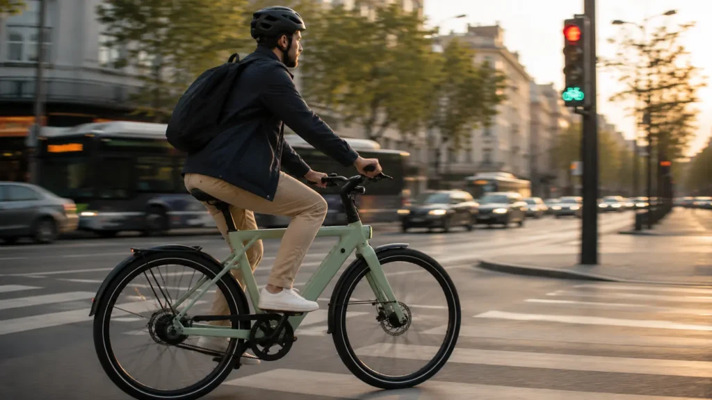 cycliste en ville sur un tenways