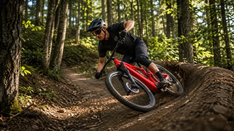 descente en montagne d'un vététiste en rockrider électrique