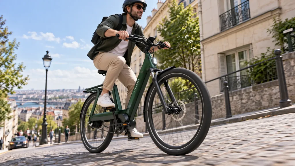 cycliste urbain en montée