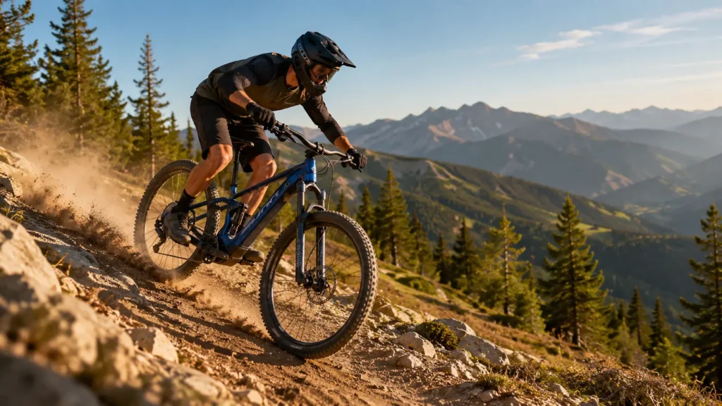 descente d'un côte en montagne avec un vtc sunn